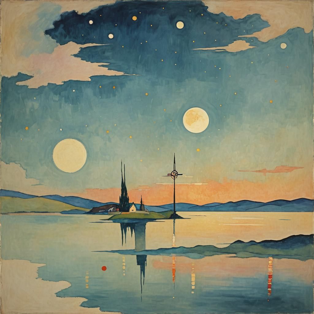 Romantic Moonlit Landscape in Kandinsky Style