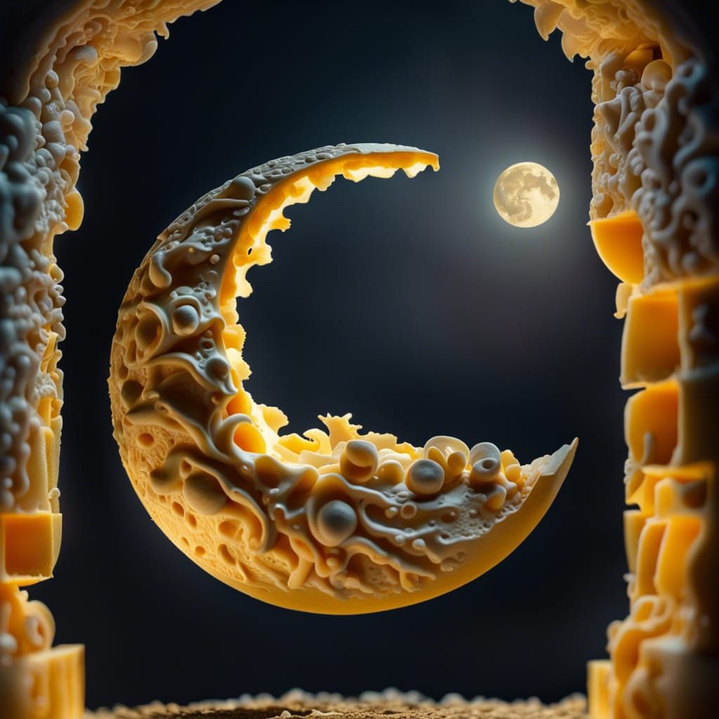 Hyperrealistic Cheese Crescent Moon in High Definition