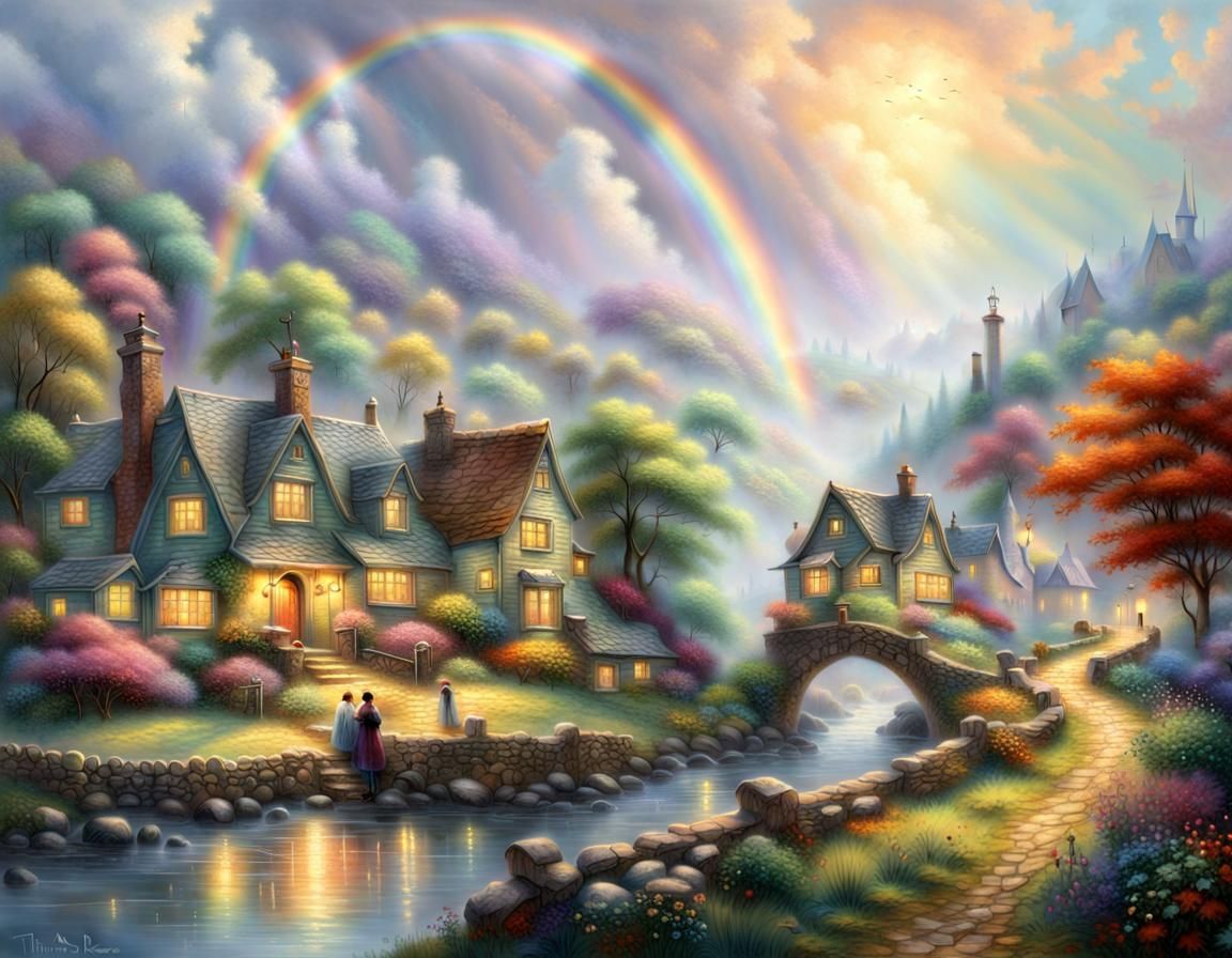 Moomin Village Rainbow Fantasy in Kinkade Style