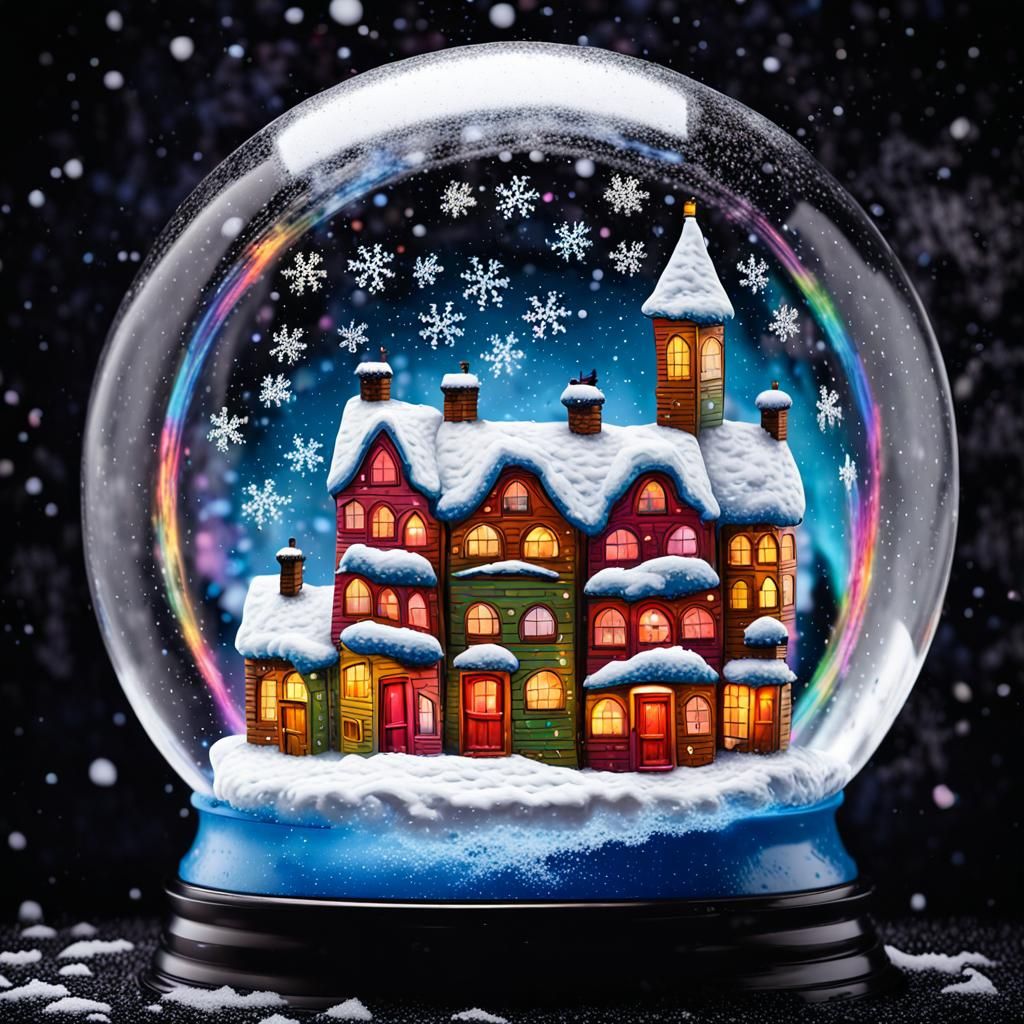 Lighted Winter Village Snow Globe: Colorful Splash Art