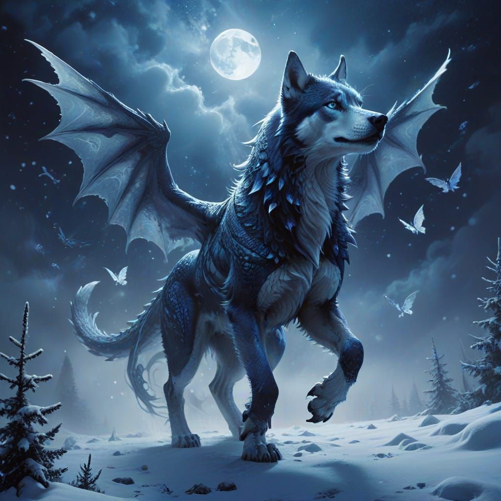 Ethereal Dragon-Husky Python Hybrid Soars Through Frosty Win...