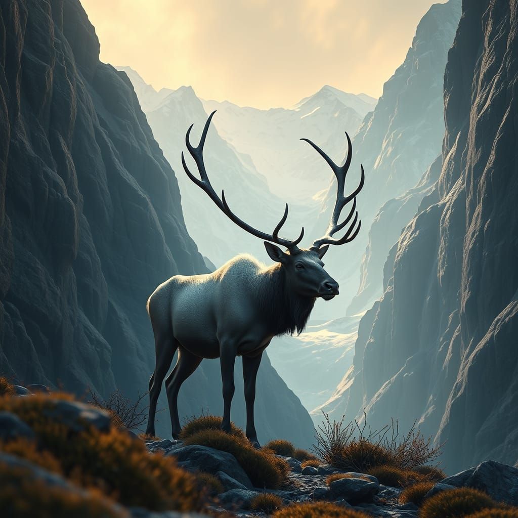 Majestic Caribou Bull in Rugged Alaskan Canyon