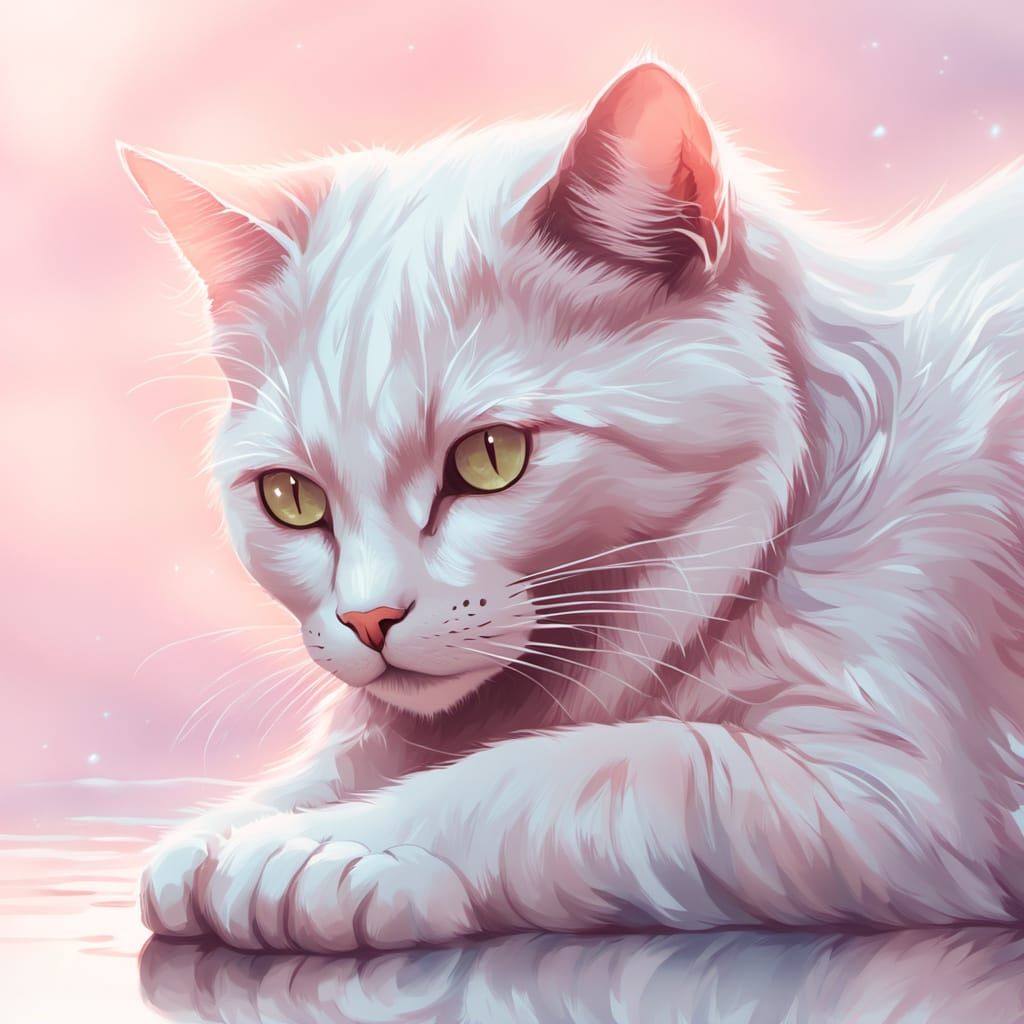 Delicate Cat Illustration in Soft Watercolor Style