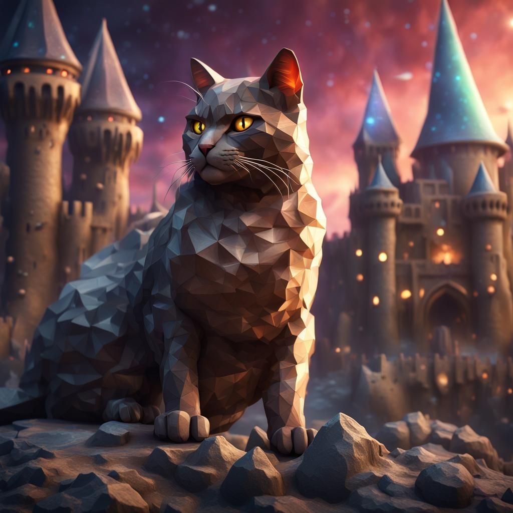 Polygon Cat Made of Spacedust in Fantasy Setting