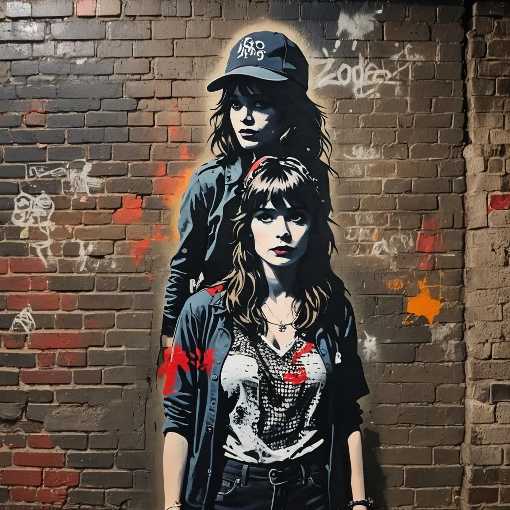 Urban Stencil Art of Woman in Gritty Alleyway