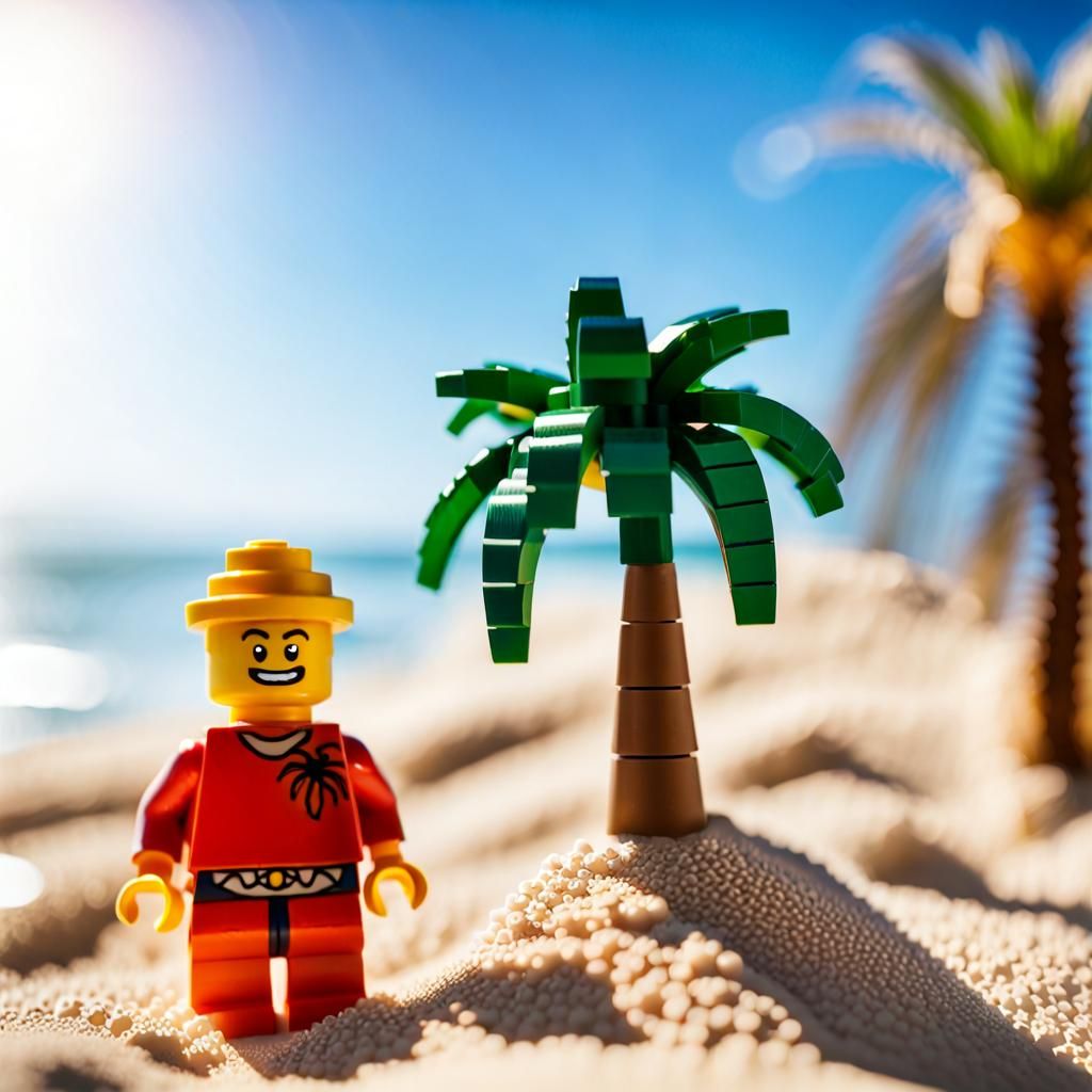 Macro Lego Beach Scene with Palm Tree