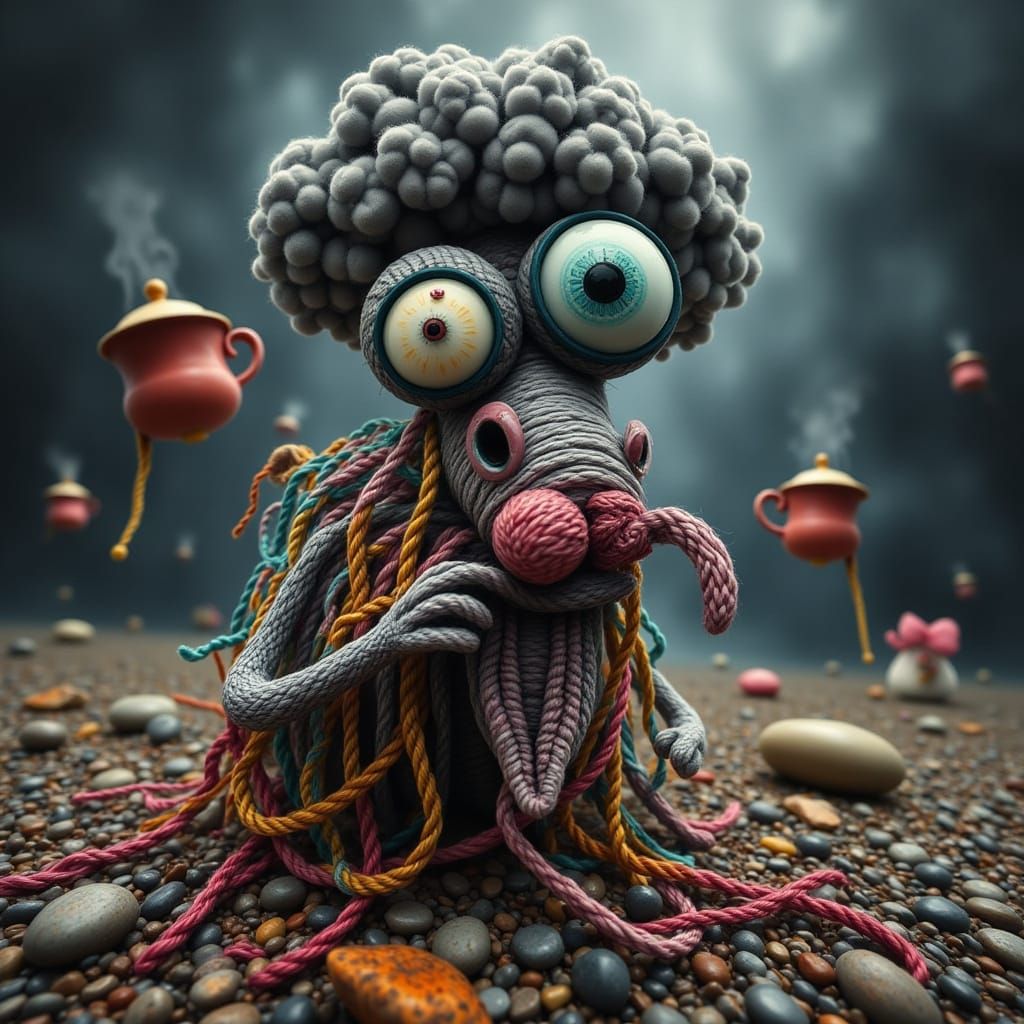 Whimsical Yarn Creature Knits Storm Cloud in 3D Animation St...