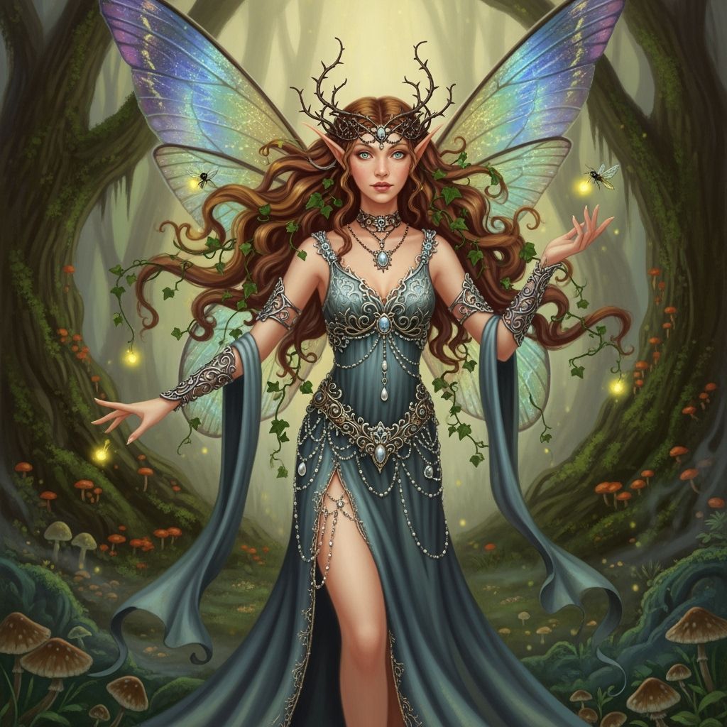 Elegant Fairy in Gown, Whimsical Art Style