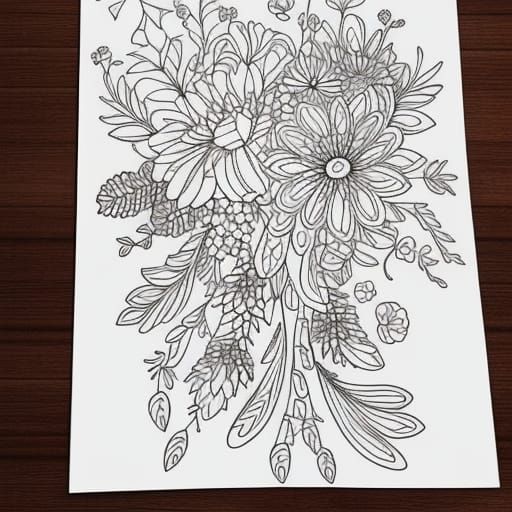 Detailed Floral Bouquet Coloring Page with White Space