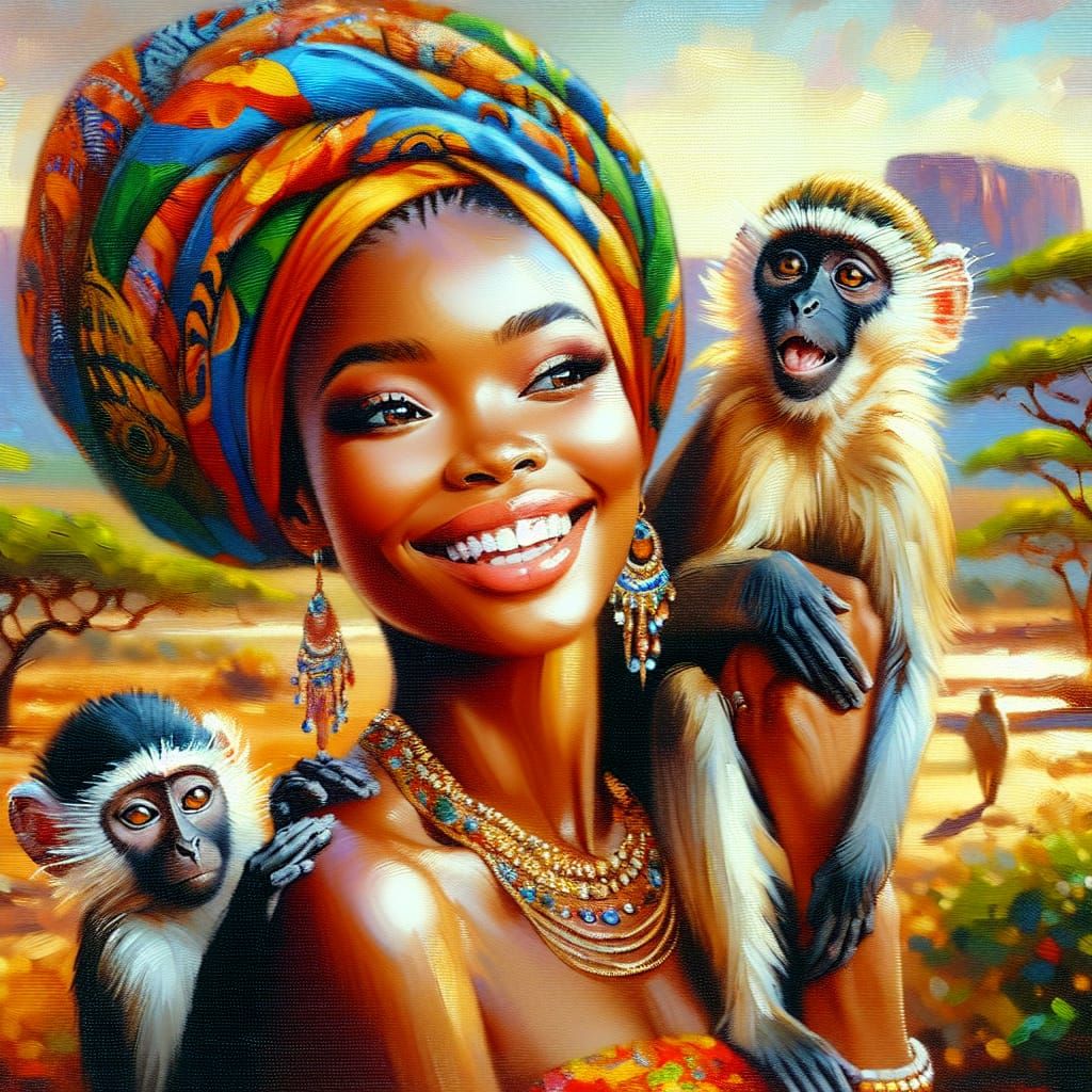 An oil painting of a beautiful African American woman.