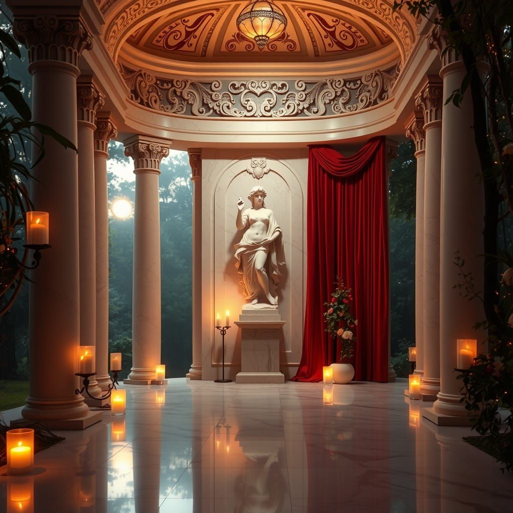 Aphrodite's Serene Temple in Rose-Petal Marble
