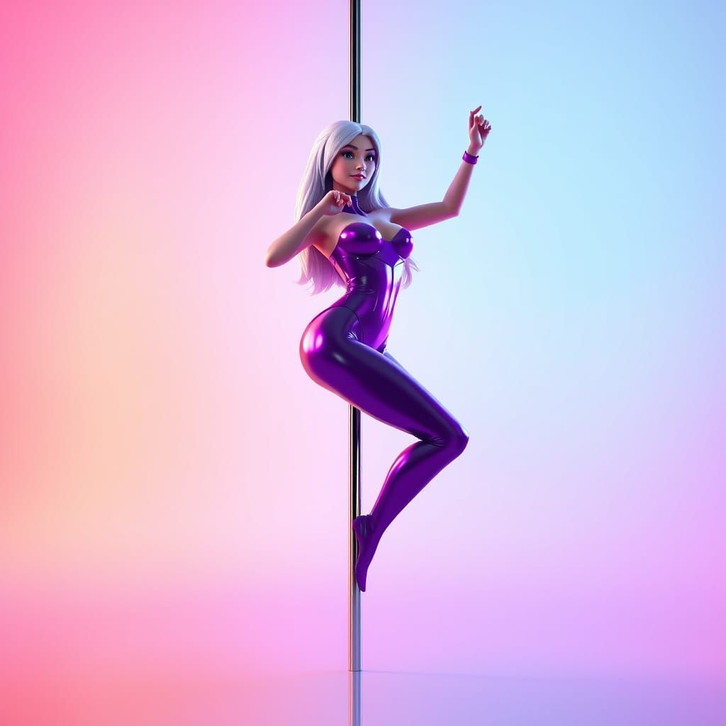Trans Girl Pole Dancing: 3D Digital Art