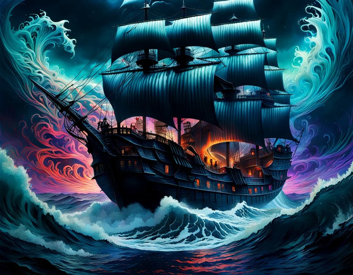 Spectral Vessel in Horror Double Exposure Art