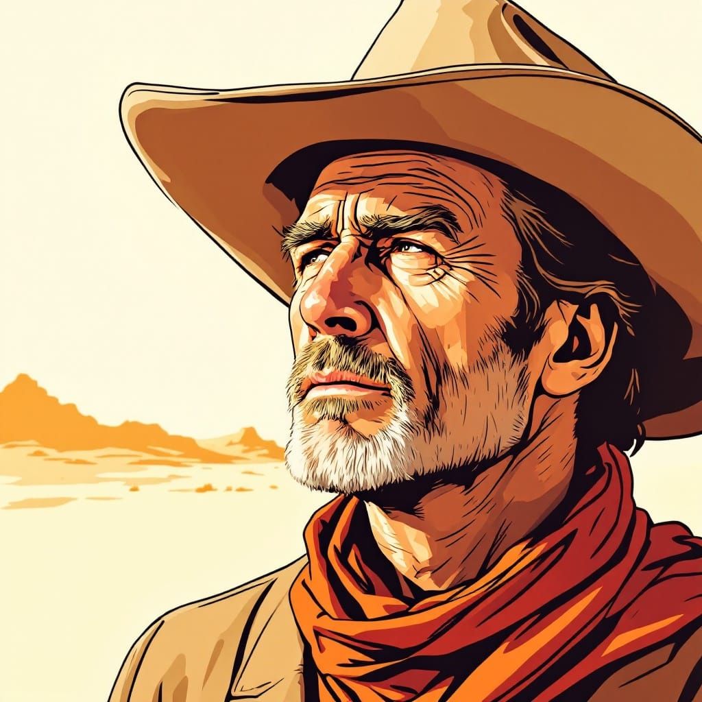 Weathered Cowboy in Classic Comic-Book Style