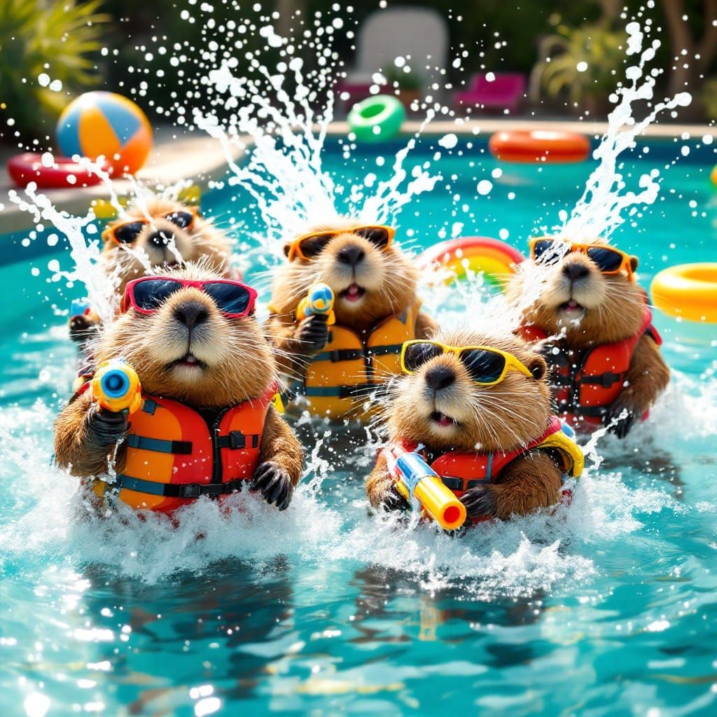 Beavers' Pool Party in Anime Style