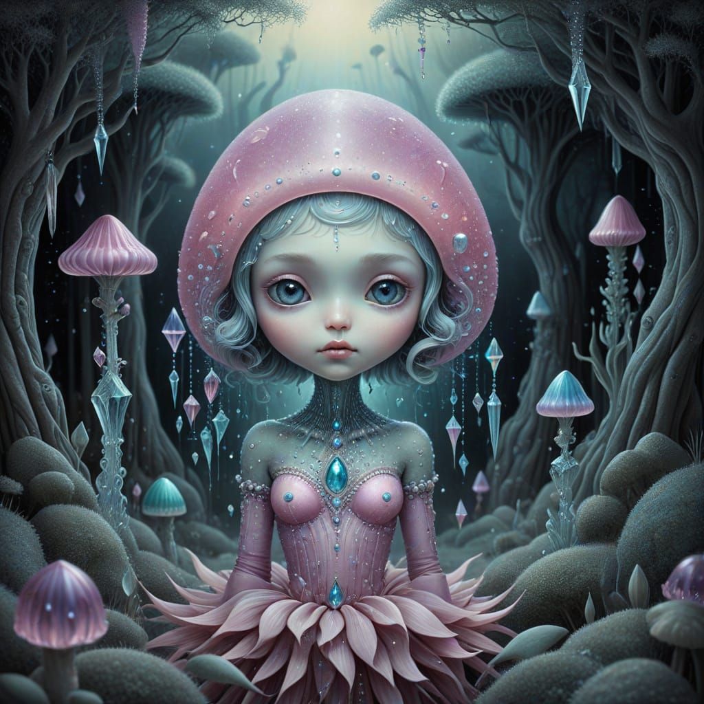 Surreal Alien Landscape with Tall Crystals in Pastel Oils