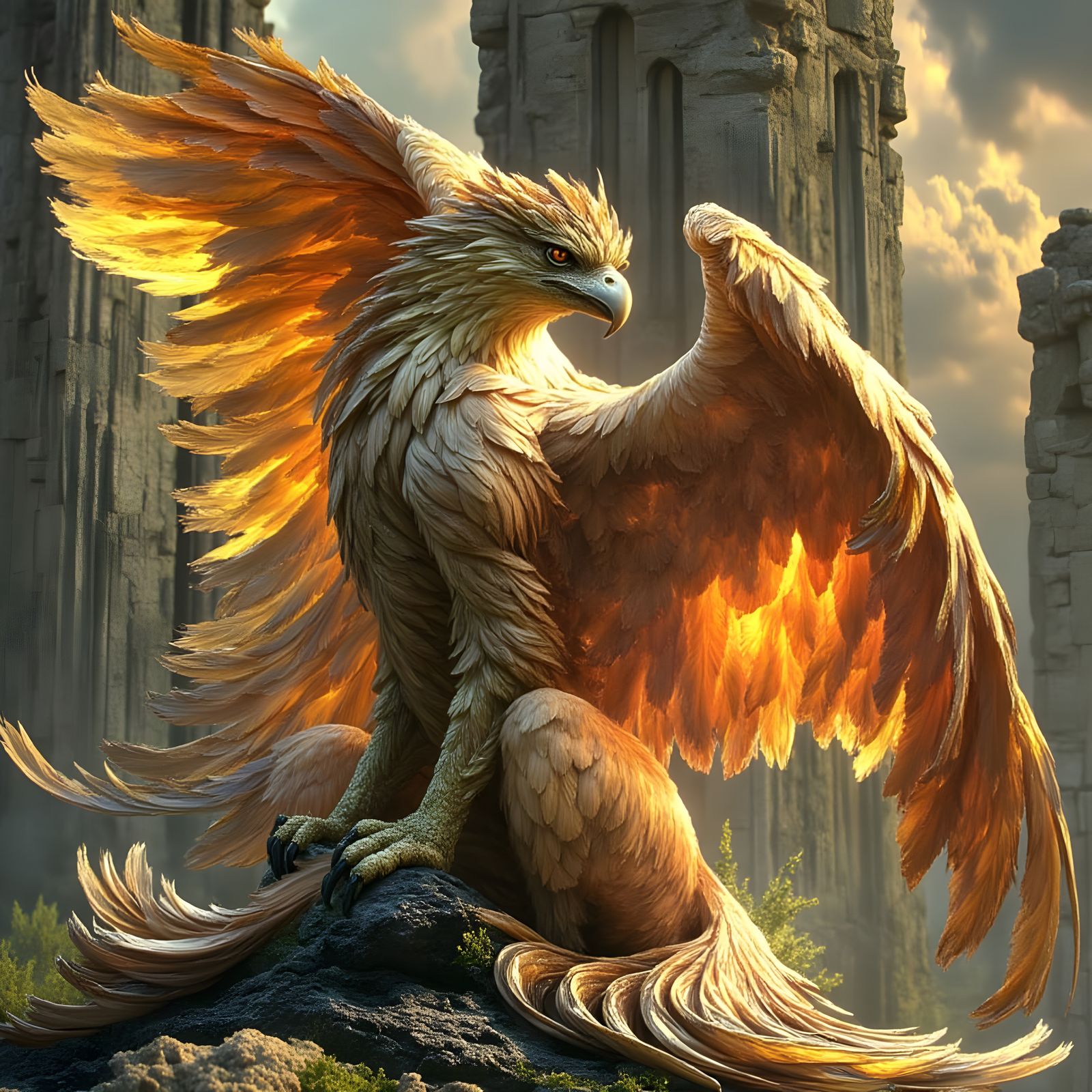 Majestic Griffin Guardian on Ancient Ruins