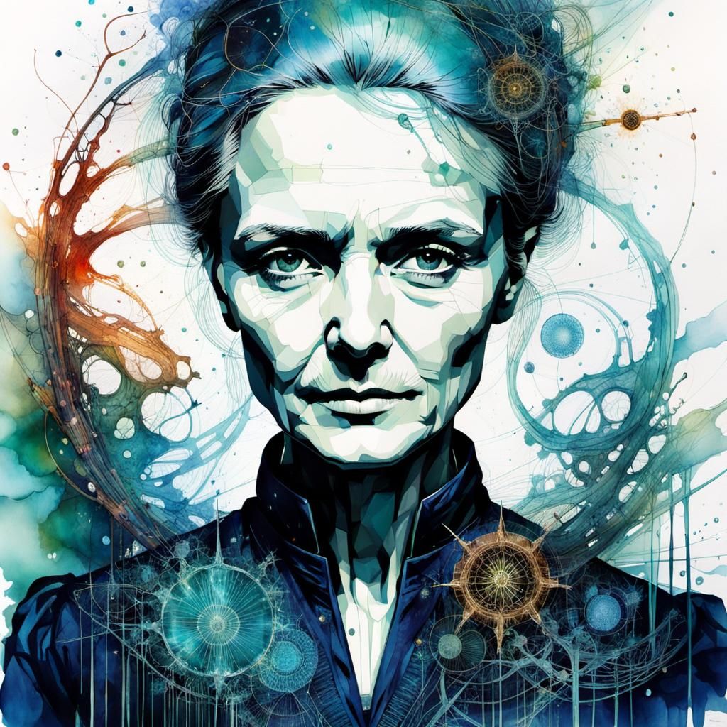 Marie Curie in Lab, Alcohol Ink Style