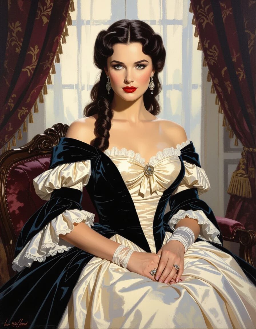 Scarlett O'Hara in Opulent Gowns, Painterly Realism
