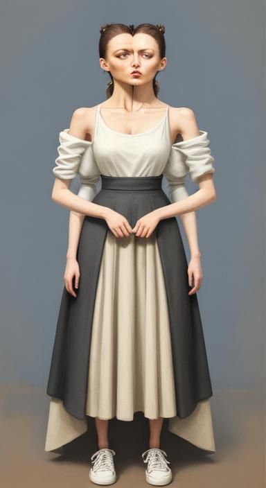 Surreal Two-Headed Girl in Weird Painting