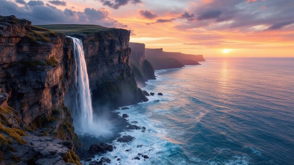 Majestic Sunset Over Tranquil Ocean Cliffs