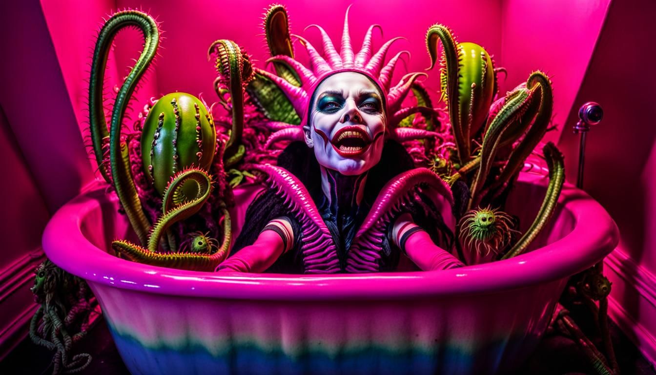 Creepy Anthropomorphic Venus Flytrap in Bathtub