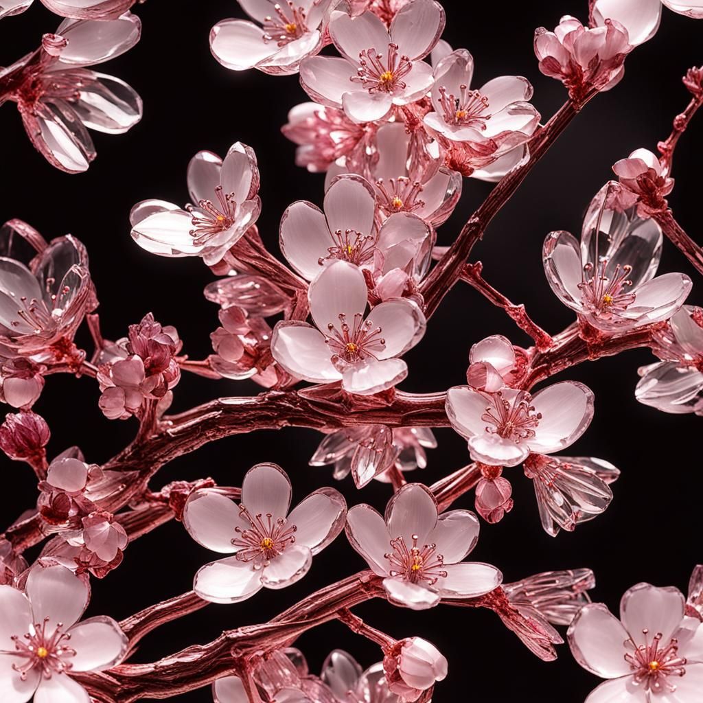 Cut Crystal Cherry Blossoms in Dynamic Lighting