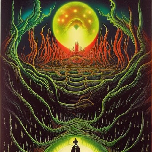 Lovecraftian Horror Orbs in Pulp Art Style