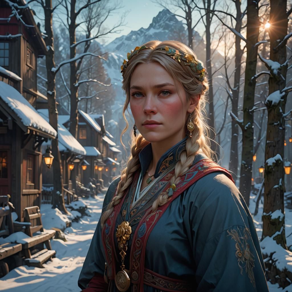 Norwegian Woman: Hyperdetailed Portrait in Art Nouveau Style