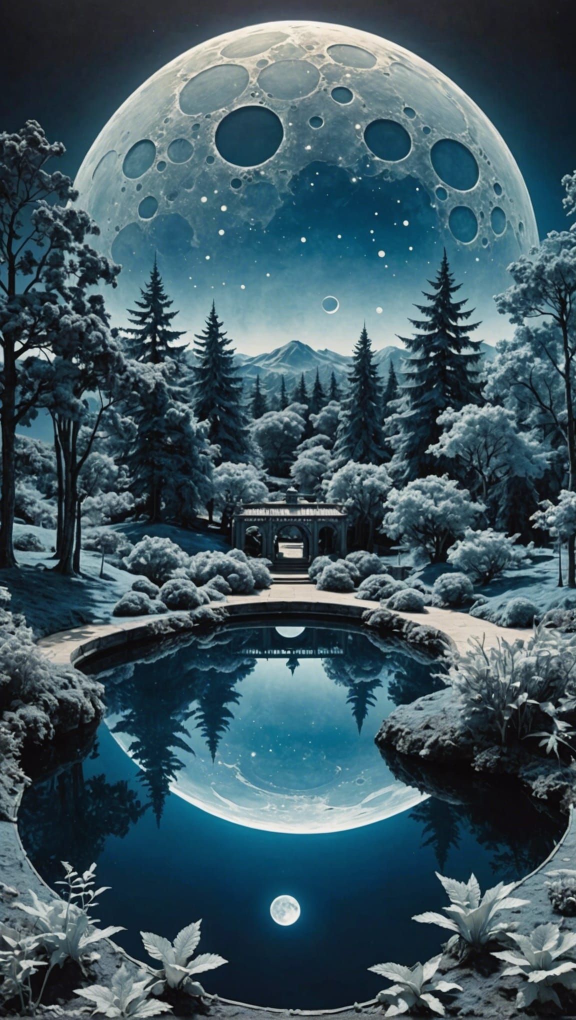 Ethereal Cyanotype Moonscape in 3D Diorama