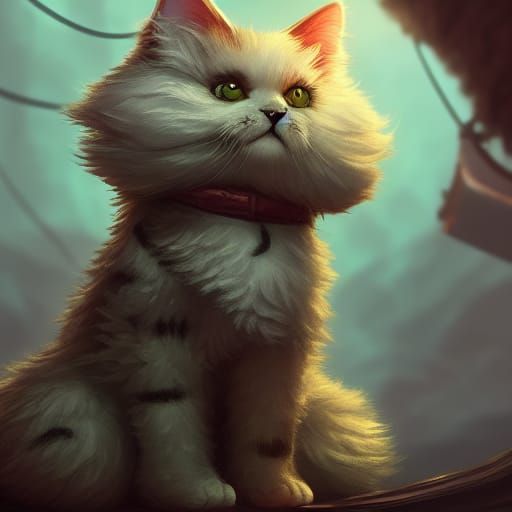 Cute Fluffy Cat: Detailed Matte Painting