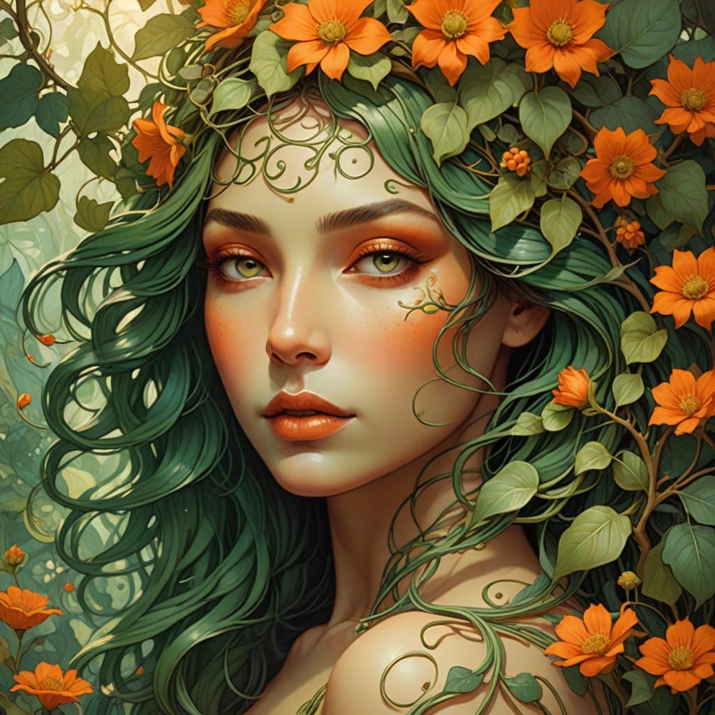 Surreal Green Goddess Radiates Whimsy in a Sunlit Meadow