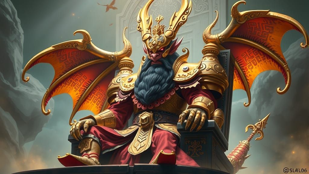 Dragon Emperor on Throne in Fantasy Art Style