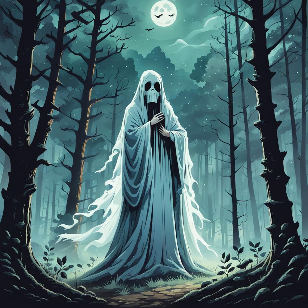 Ethereal Ghost Whispering in the Dark Woods