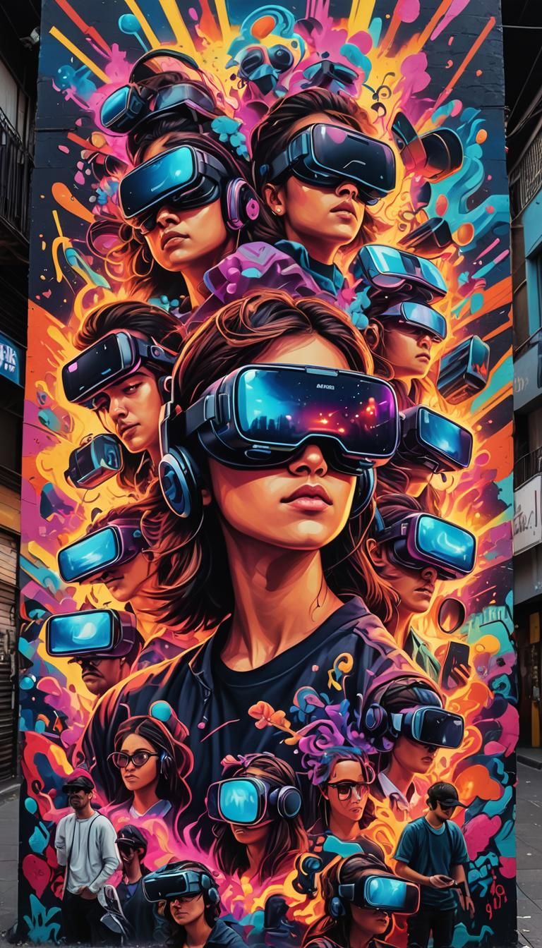 VR Youth in Vibrant, Futuristic Street Art
