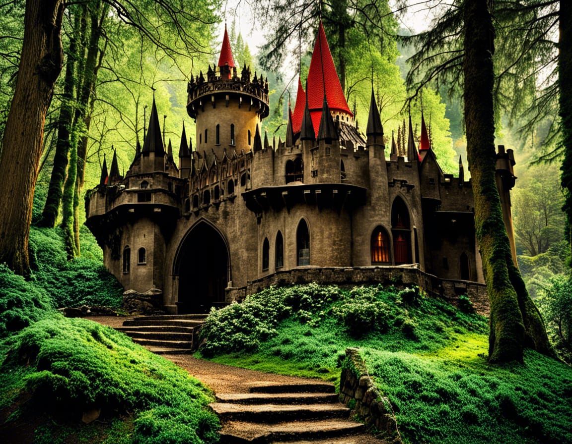Dracula's Neo-Gothic Castle in Gloomy Mountains