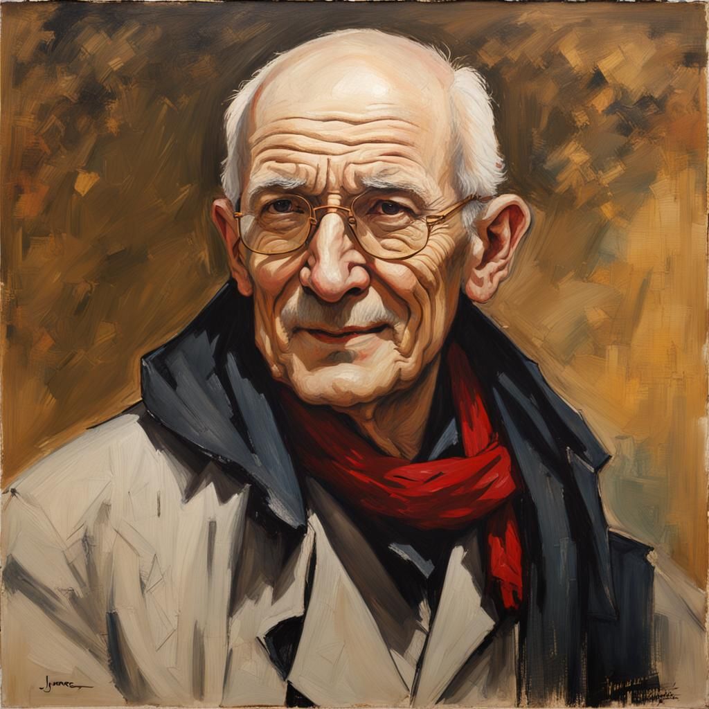 Smiling Old Man Portrait in Oil Painting Style