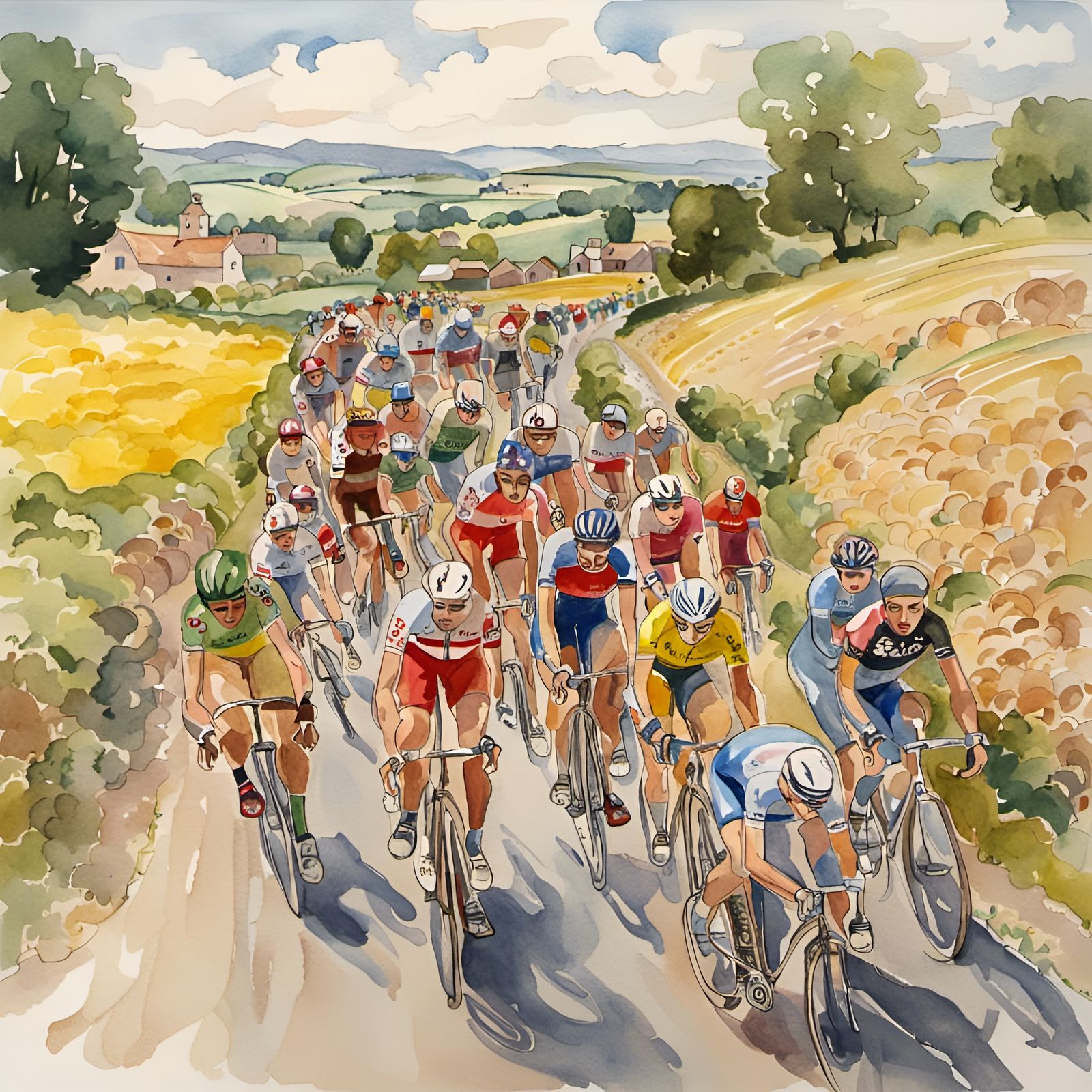 Tour de France Peloton in Pre-Raphaelite Style