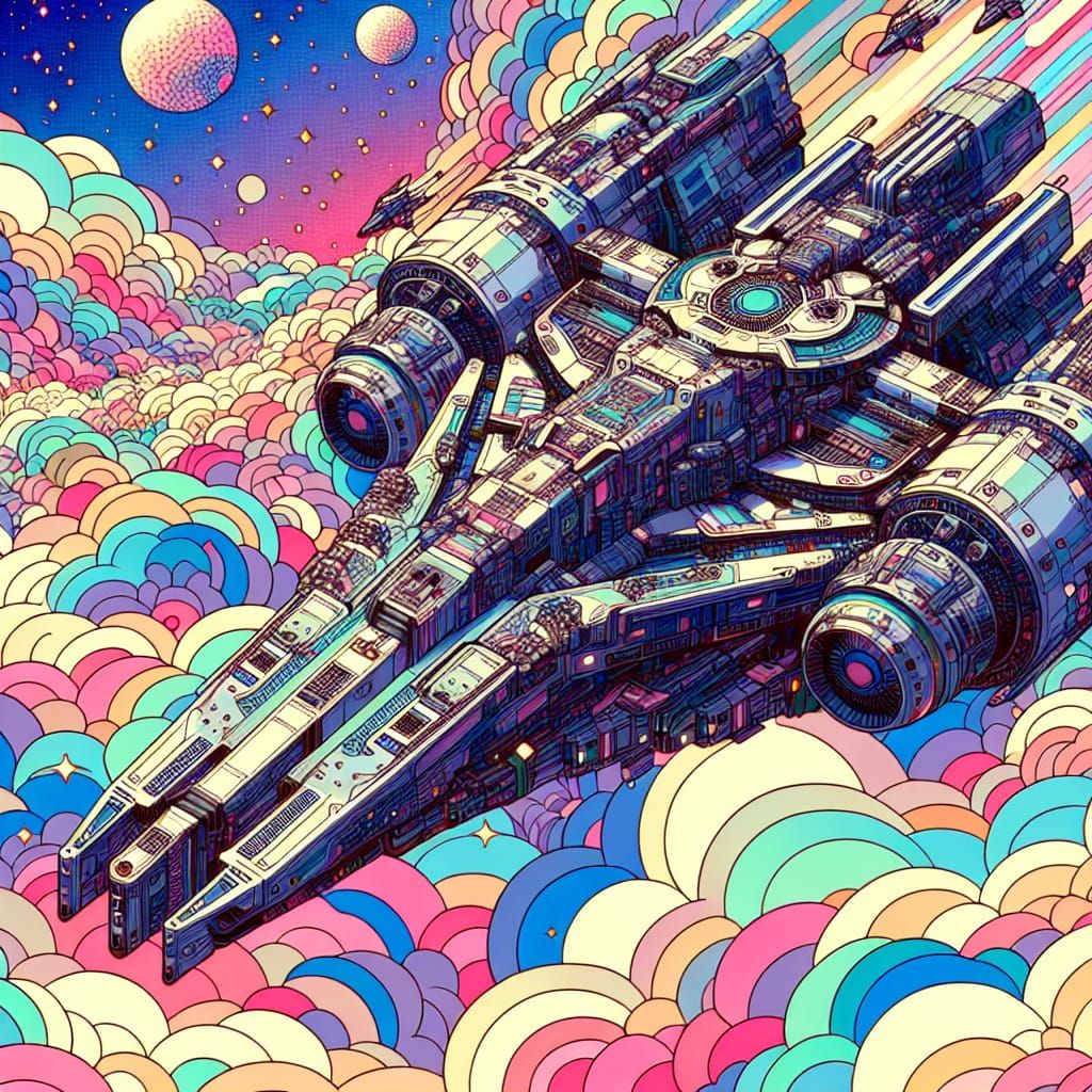 Futuristic Spaceship in Anime-Inspired Manga Style
