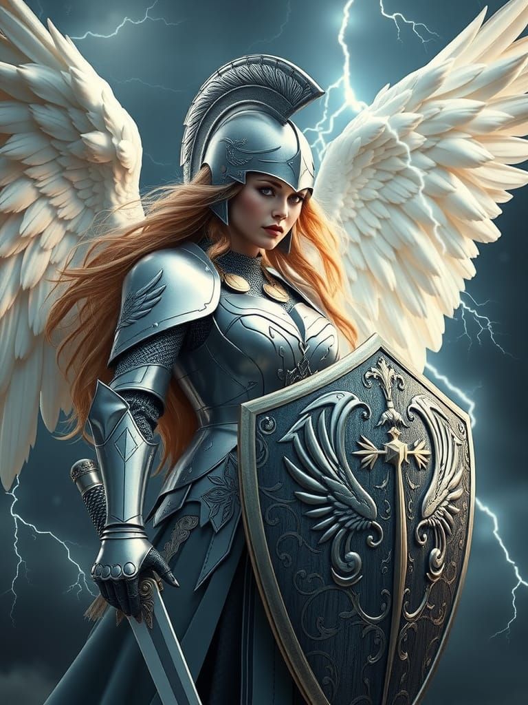 Ethereal Angel Knight with Silver Armor and Majestic Wings