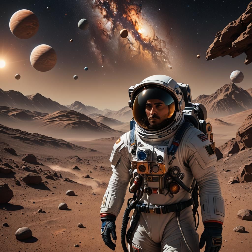 Afghan Astronaut in Space: Hyperrealistic Portrait