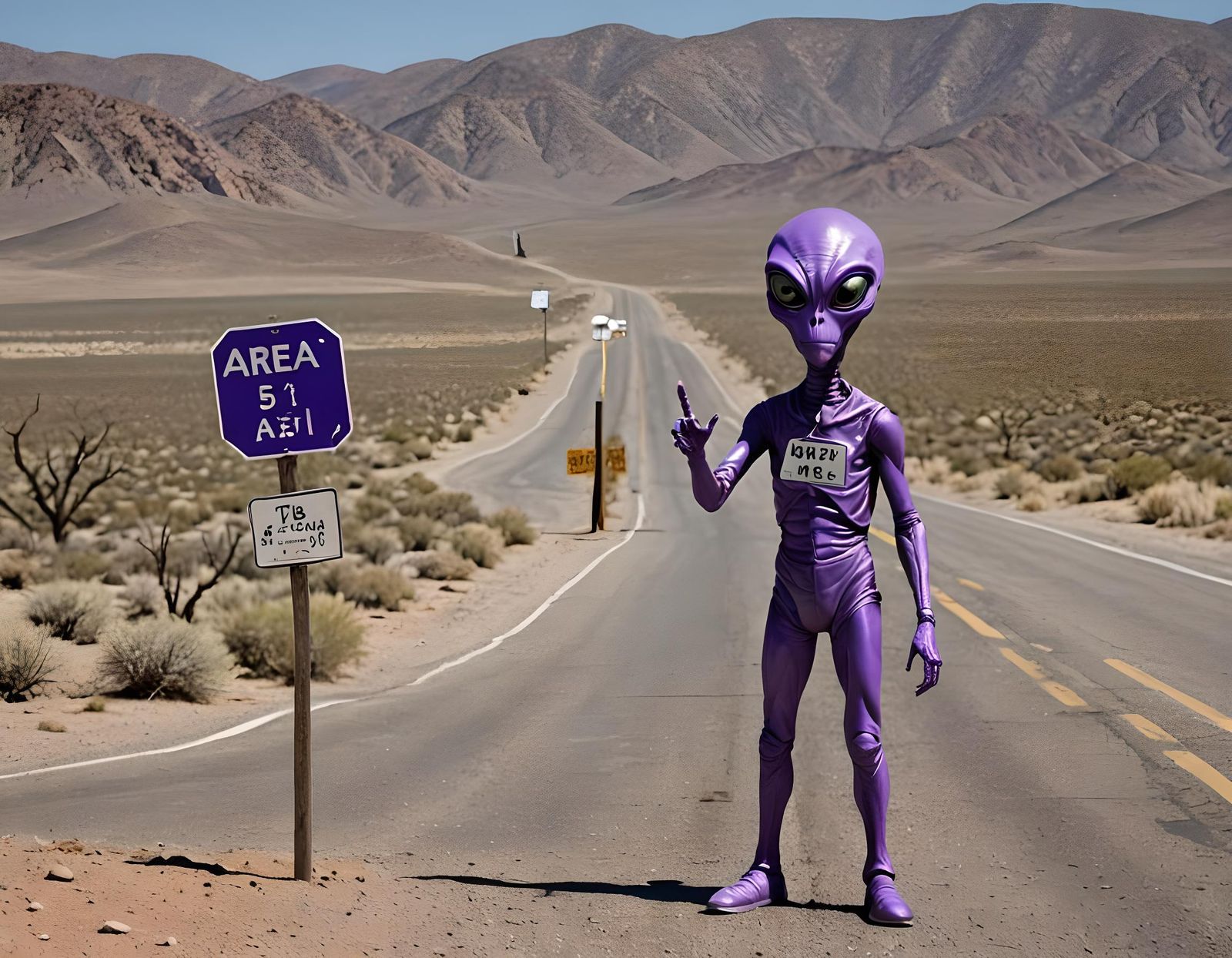 Purple Alien Hitchhiking Near Area 51