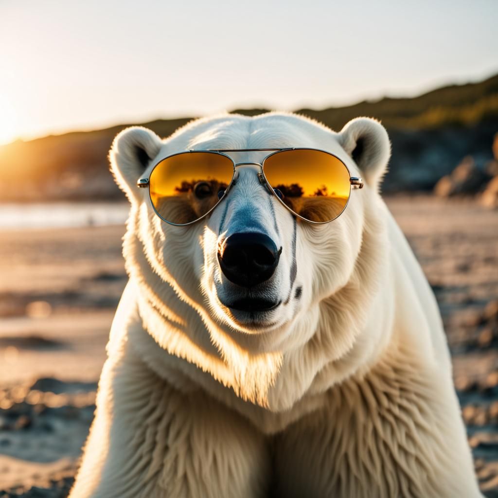 Polar Bear on Beach at Golden Hour