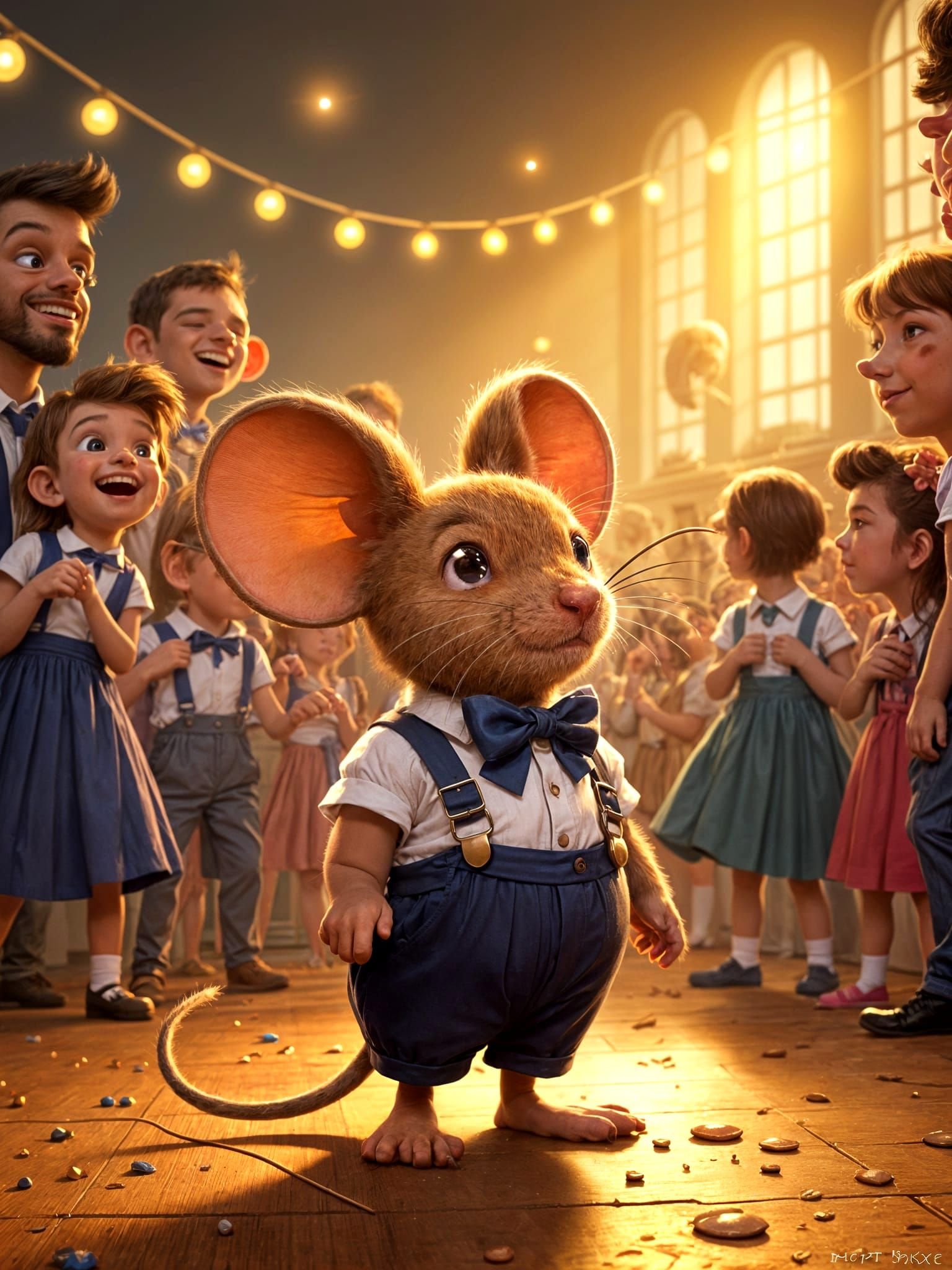 Shy Mouse at School Dance in Cartoon Style