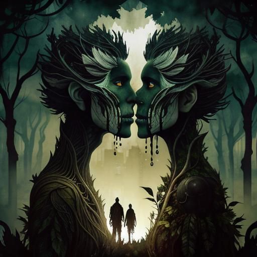 Surreal Double Exposure: Organic Creature in Dystopian City