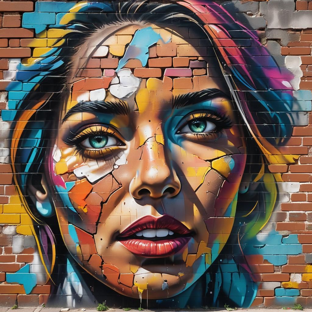 Vibrant Graffiti Mural of a Woman's Face