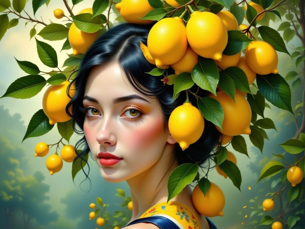 Vibrant Lemon Tree Portrait in Surreal Style