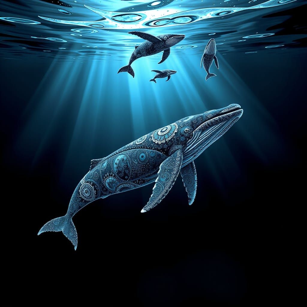 Grey Whales Diving off Antarctica in Fractal Style