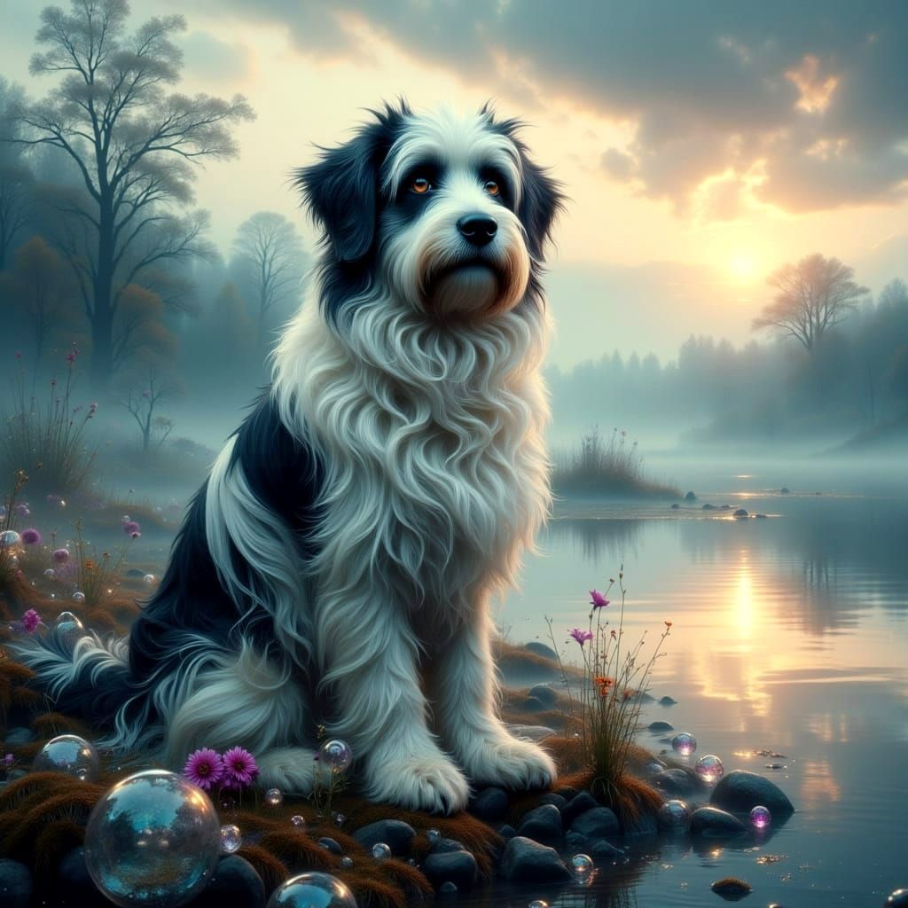 Old English Sheepdog in Ethereal Dreamscape