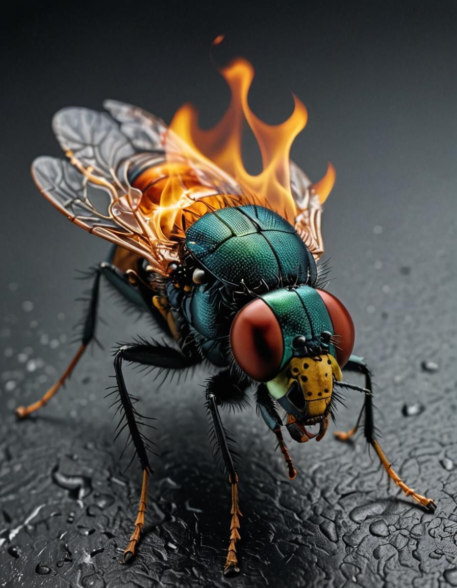 Hyperrealistic Fire Fly Macro Photography